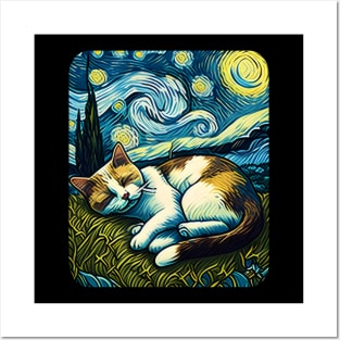 The Starry Night Cat - Vincent Van Gogh Posters and Art